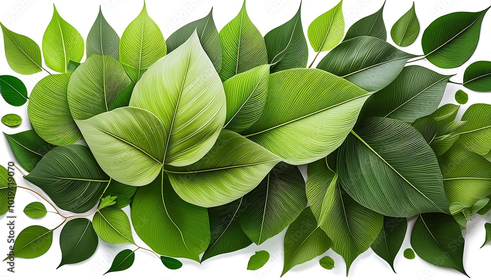A close-up of a fresh green leaf, isolated on white, reveals its intricate veins and vibrant herbal essence A close-up of a fresh green leaf, isolated on white, reveals its intricate veins and vibrant herbal essence