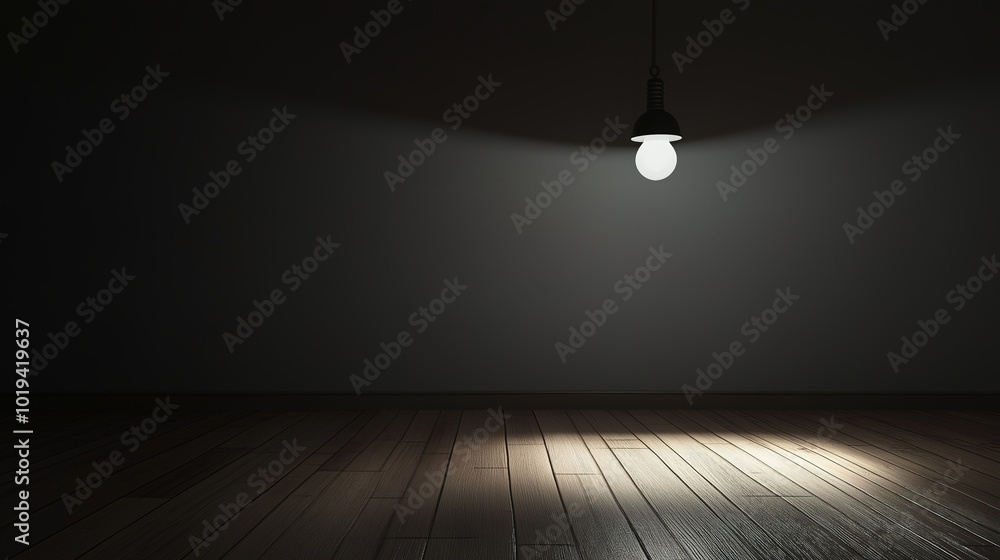 Dark empty room with single flickering light bulb casting long shadows, emphasizing absence of power and eerie atmosphere, minimalist setting with focus on light bulb's glow. Dark empty room with single flickering light bulb casting long shadows, emphasizing absence of power and eerie atmosphere, minimalist setting with focus on light bulb's glow.
