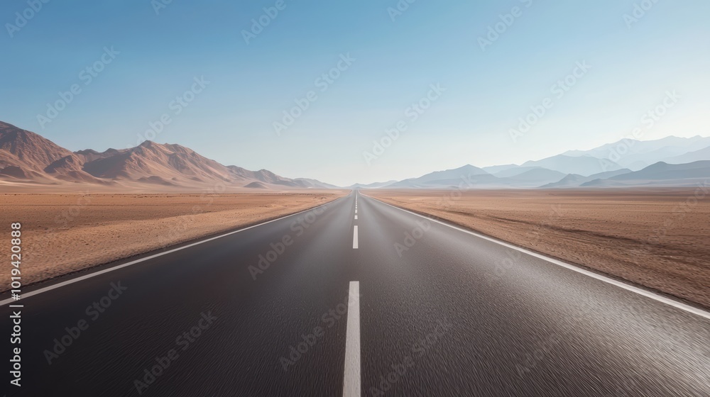 Naklejka premium Endless road through a vast desert landscape