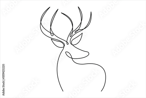 Fallow deer in continuous one line art drawing of style. Reindeer minimalist sketch vector illustration