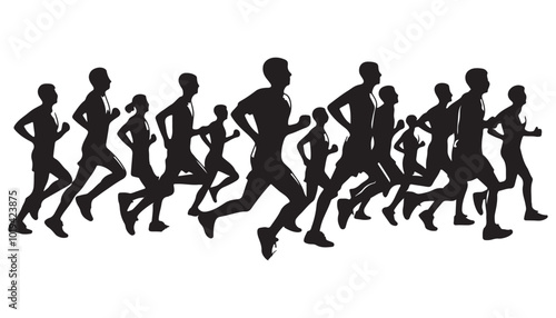 Marathon Runner Running Silhouette, Marathon run silhouette vector illustration black and white art