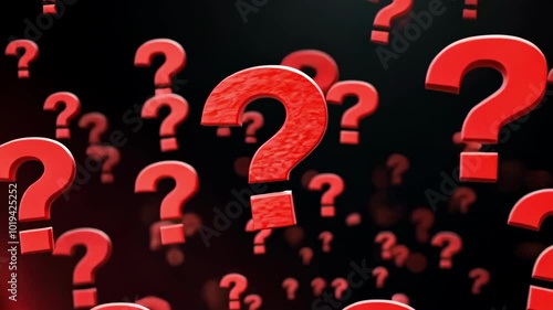 Symbolic Inquiry: 3D Falling Red Question Marks Animation