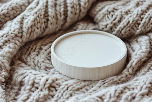 Wallpaper Mural White coaster on a cozy, knitted blanket background, warmth, comfort mockup Torontodigital.ca