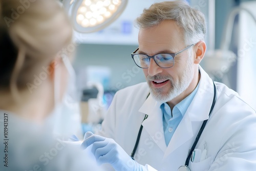 Doctor Examining Patient s Throat with Tongue Depressor in Natural Lighting photo