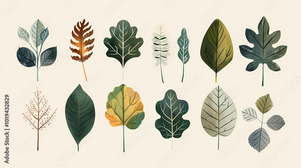 Obraz premium Watercolor Leaf Collection Poster Background