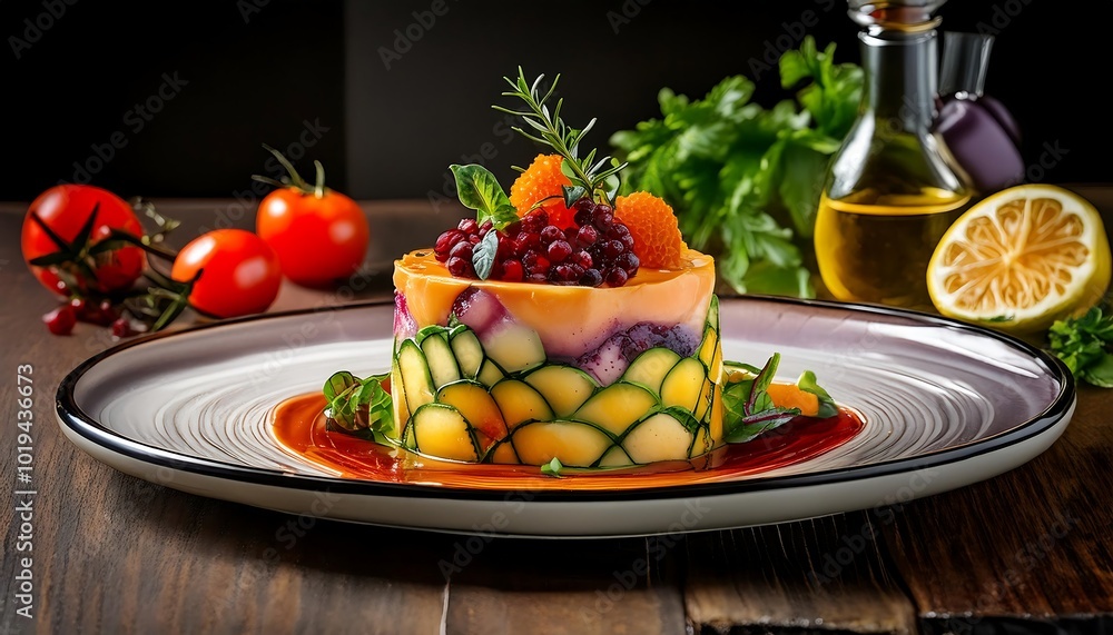 Rice Cake with Fruit and Vegetables on a Slate Plate Rice Cake with Fruit and Vegetables on a Slate Plate