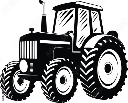 Modern Tractor Silhouette in Black and White