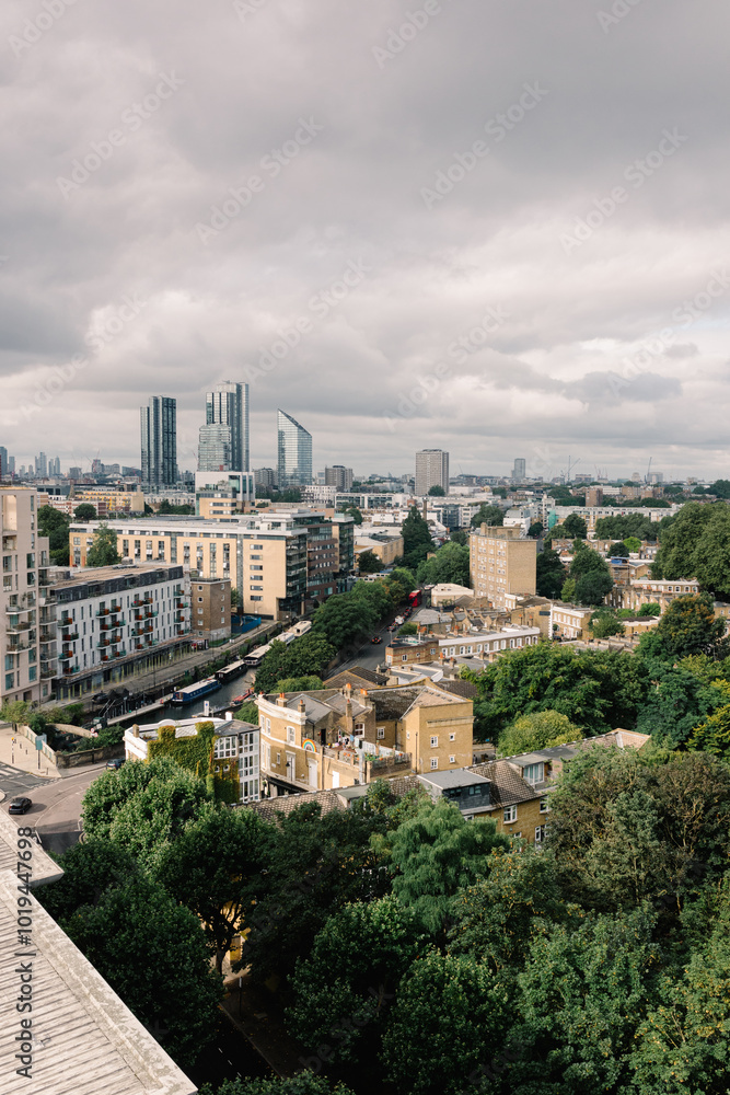 Wide-angle view of London, captured from the rooftop of a building Wide-angle view of London, captured from the rooftop of a building