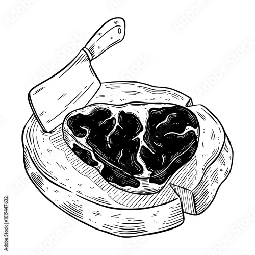 hand drawing beef meat on a chopping board