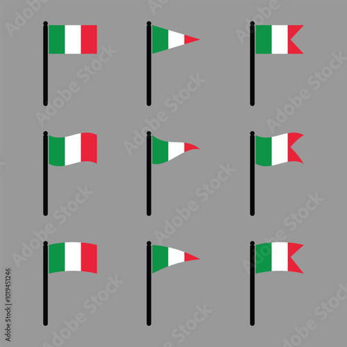 Italy flags flat wave icons set