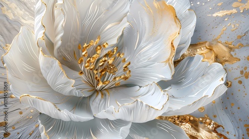 gold and white abstract flower painting poster background