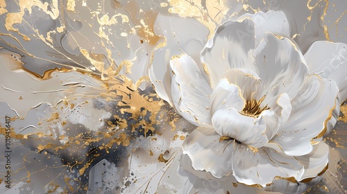 gold and white abstract flower painting poster background
