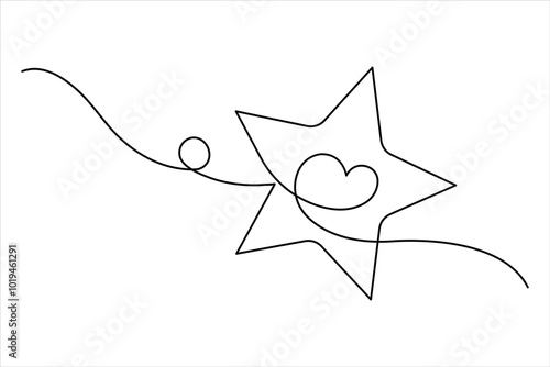 Christmas star. Christian religious symbol of continuous one line art drawing. Also symbolize the wishes of Christmas.
