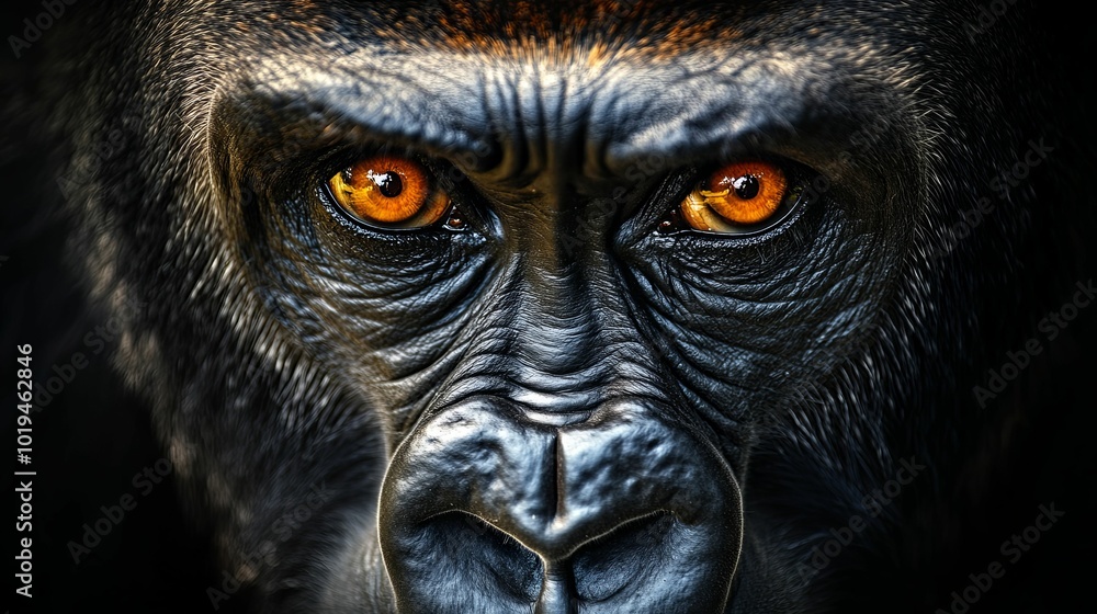 Close-up Portrait of a Gorilla with Intense Eyes Close-up Portrait of a Gorilla with Intense Eyes