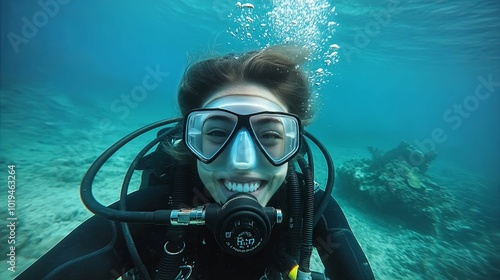 Wallpaper Mural A smiling scuba diver with their diving equipment underwater Torontodigital.ca