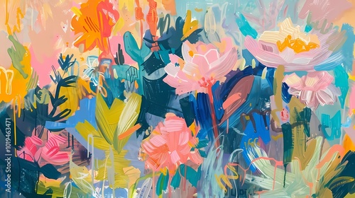 Fototapeta Naklejka Na Ścianę i Meble -  gouache botanical gardens painting poster background