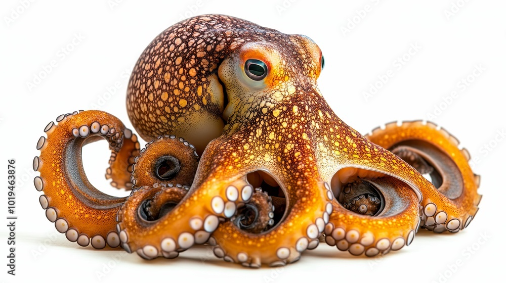 Obraz premium A Close-Up View of a Brown and Yellow Octopus with Prominent Eyes