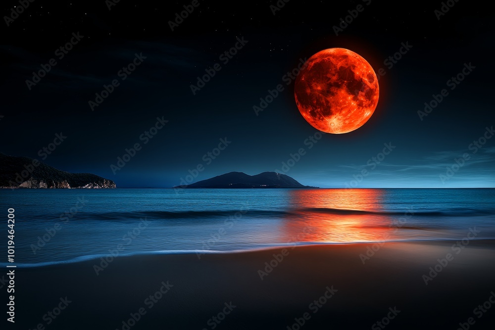Minimalist depiction of a red moon hanging low over the horizon, with soft gradients of color and clean lines representing its haunting presence Minimalist depiction of a red moon hanging low over the horizon, with soft gradients of color and clean lines representing its haunting presence