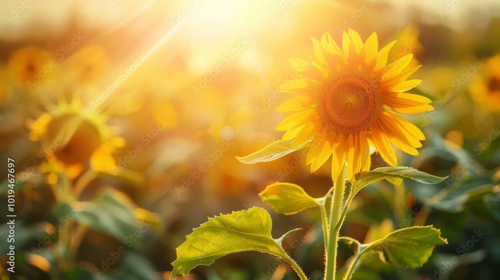 Fototapeta premium Sunflowers garden, have abundant health benefits. Sunflower oil improves skin health and promote cell regeneration.