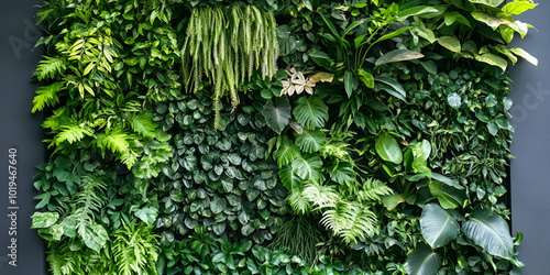 Urban Jungle: Lush Green Living Wall of Varied Plants
