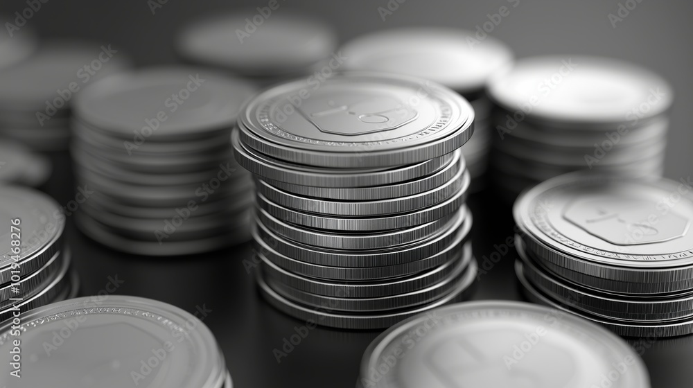 A Close Up View of Piles of Shiny Silver Coins A Close Up View of Piles of Shiny Silver Coins
