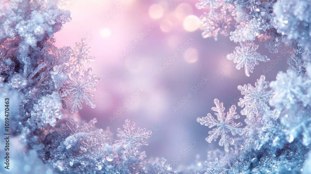 Delicate Snowflakes with a Blurry Pink and Purple Background Delicate Snowflakes with a Blurry Pink and Purple Background