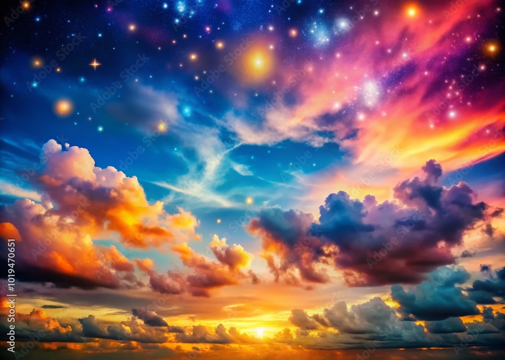 Naklejka premium Vibrant Animated Sky with Colorful Clouds and a Gradual Transition from Day to Night