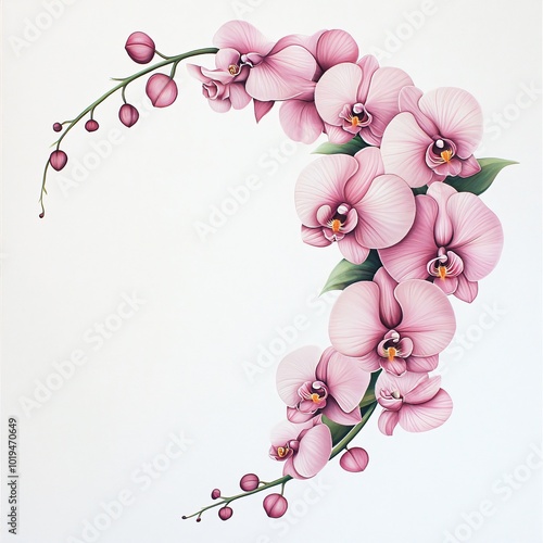 Wallpaper Mural Elegant Arrangement of Orchids in Spiral Pattern Over Clean White Canvas Torontodigital.ca