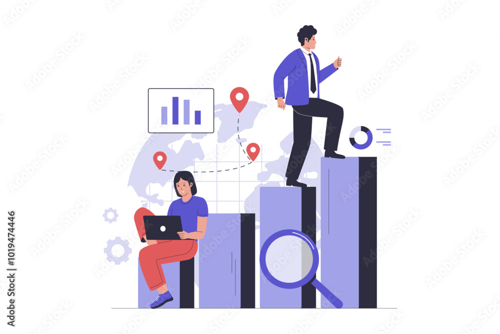 Business scale up illustration concept. Illustrations for websites, landing pages, mobile applications, posters and banners. Trendy flat vector illustration Business scale up illustration concept. Illustrations for websites, landing pages, mobile applications, posters and banners. Trendy flat vector illustration