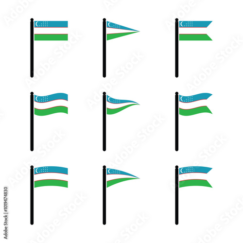 uzbekistan flag flat and waving icons pols vector design