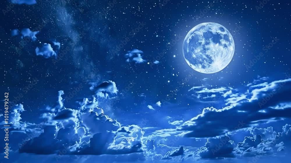 Night Sky with Full Moon Shining Night Sky with Full Moon Shining