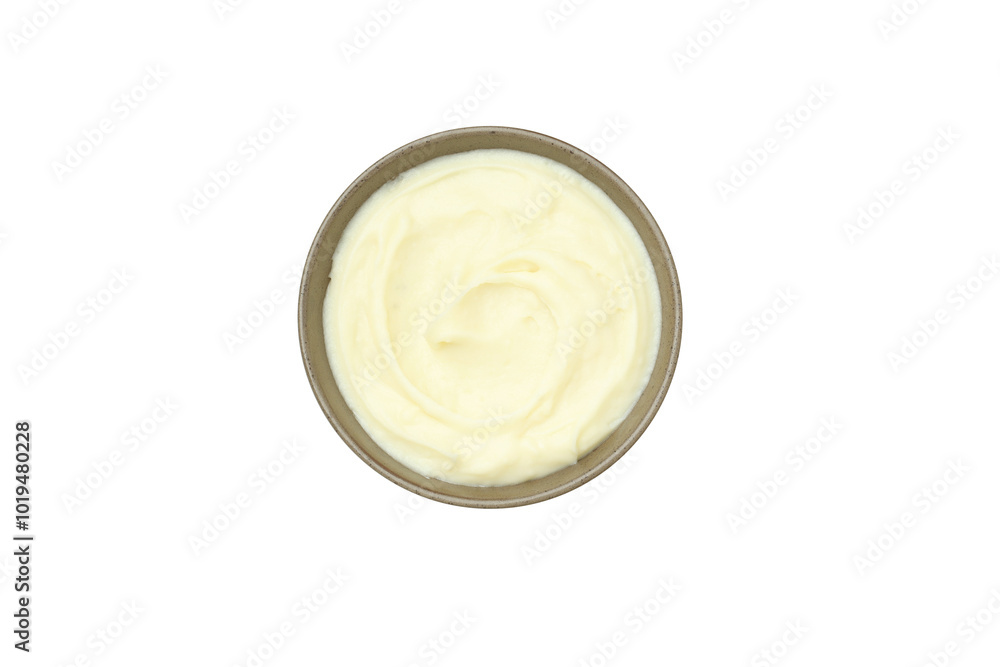 PNG, Mashed potatoes in bowl, isolated on white background, top view PNG, Mashed potatoes in bowl, isolated on white background, top view