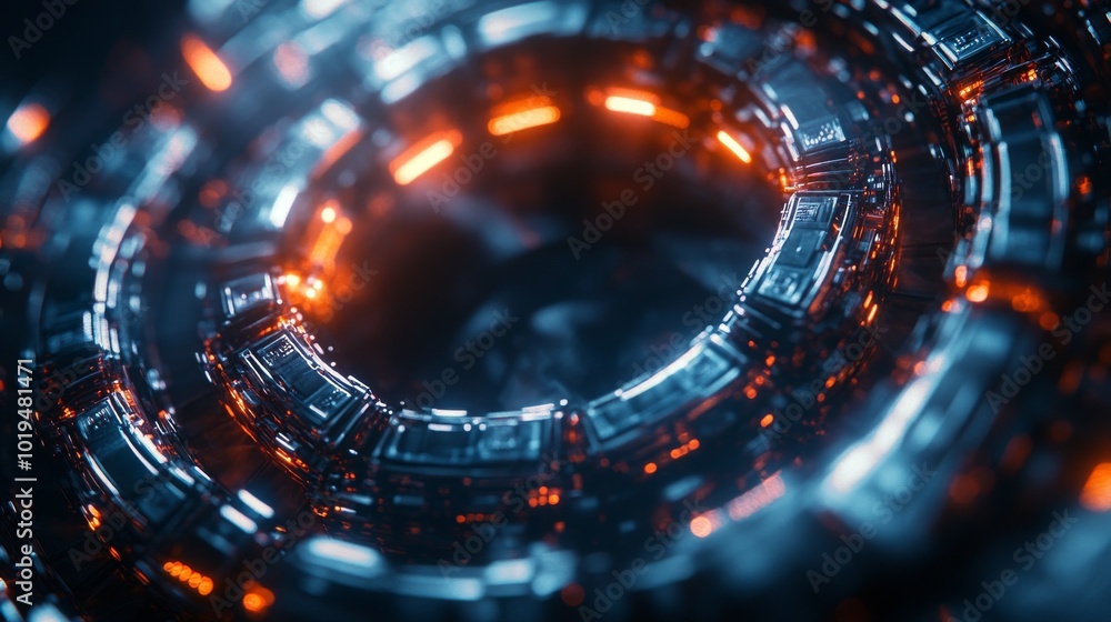 Abstract Metallic Structure with Orange and Blue Lights Abstract Metallic Structure with Orange and Blue Lights