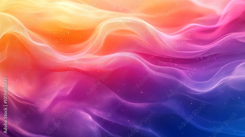 Obraz premium Abstract Wavy Gradient Background with Glowing Particles