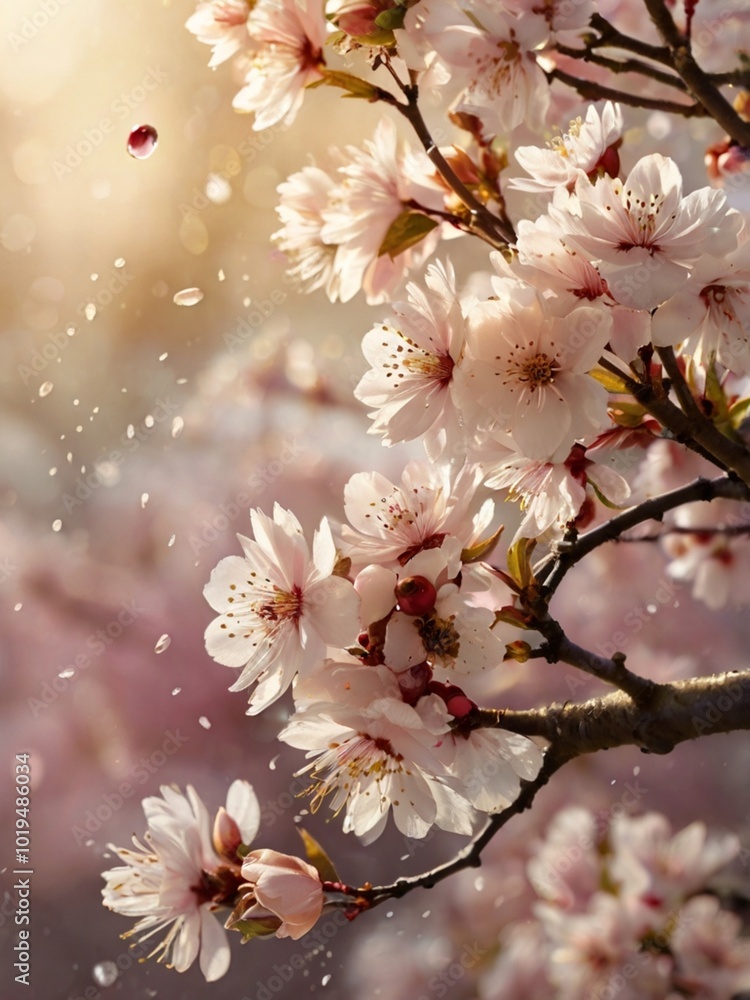 Obraz premium an illustration of a cherry blossom tree with flower petals