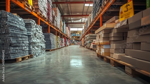 Wallpaper Mural Stacked boxes and pallets in a warehouse aisle. Torontodigital.ca