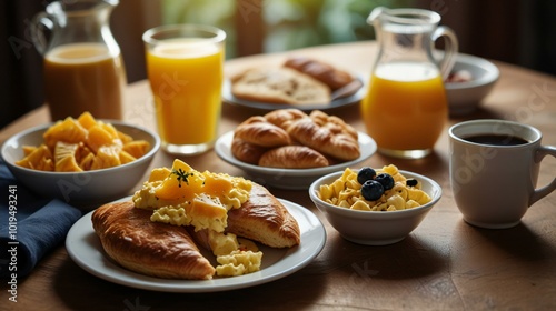 breakfast with coffee and croissant