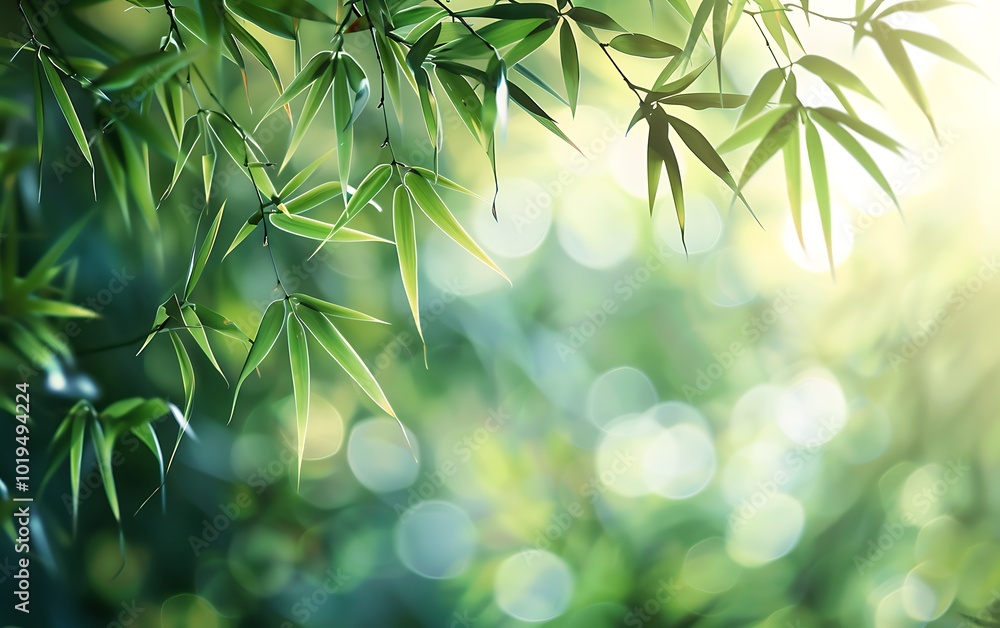 Bamboo leaves with sunlight in the morning. Green nature background. Bamboo leaves with sunlight in the morning. Green nature background.