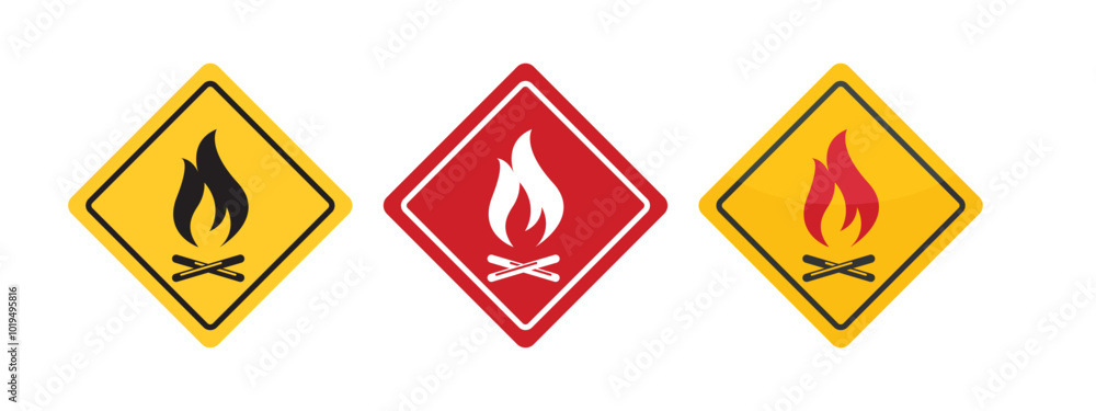 set danger fire sign set danger fire sign