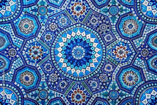 Wallpaper Mural Vibrant Mosaic Blue Pattern Ideal for Backgrounds, Textiles, and Artistic Design Projects Torontodigital.ca