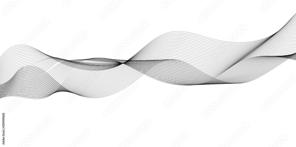 Fototapeta premium Vector abstract wavy and curve line art flowing dynamic grey isolated on transparent background in concept luxury, wave, wind, ocean, technology, science, music, sound, banner, poster