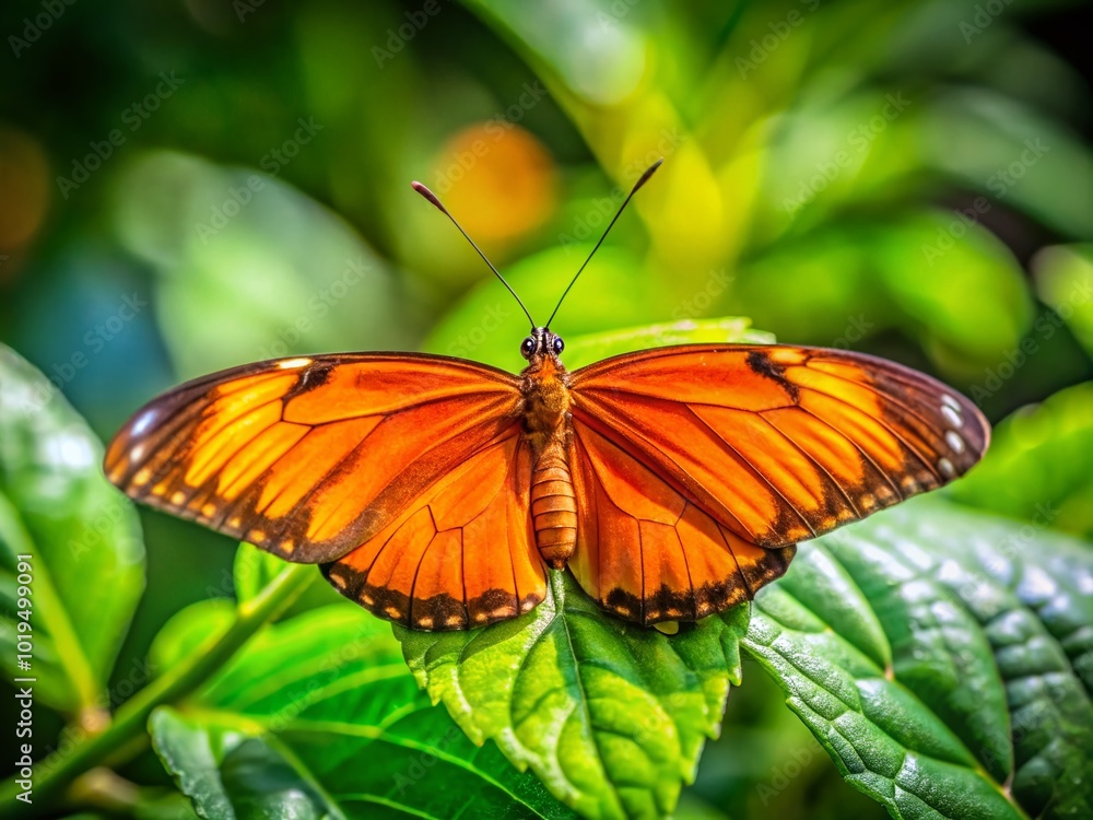 Vibrant Orange Butterfly Perched on Green Leaf in Natural Habitat Under Bright Sunlight Displaying Beauty Vibrant Orange Butterfly Perched on Green Leaf in Natural Habitat Under Bright Sunlight Displaying Beauty