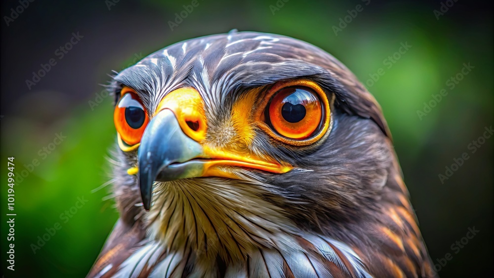 A Close-Up View of a Raptor's Striking Golden Eye, Capturing its Intricate Feather Patterns and Sharp, Focused Gaze A Close-Up View of a Raptor's Striking Golden Eye, Capturing its Intricate Feather Patterns and Sharp, Focused Gaze