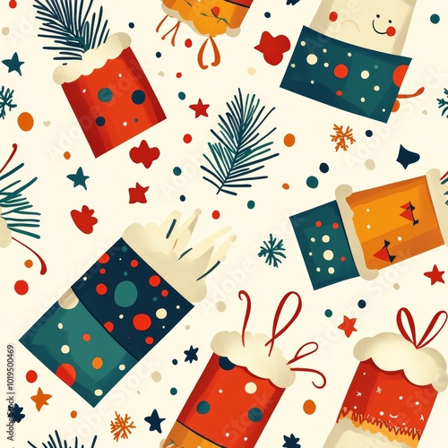Colorful Christmas Gift Wrap Seamless Pattern Background