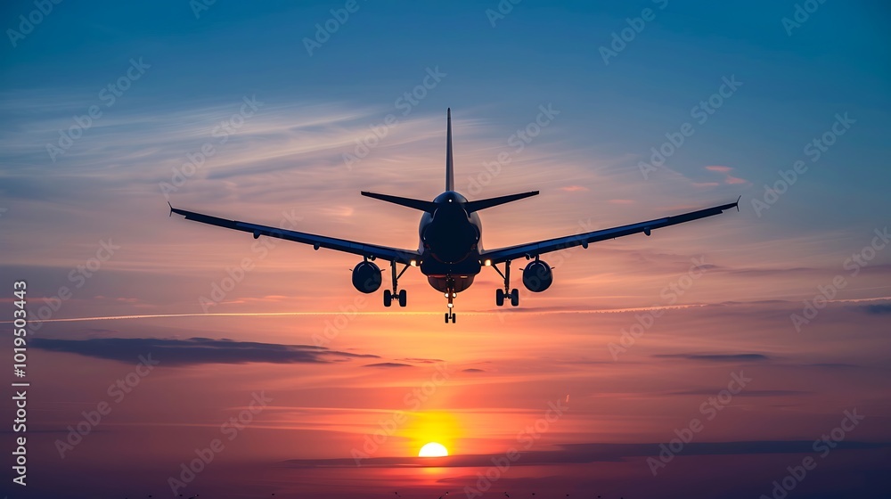 Silhouette of airplane flying in the sky at sunset background. Silhouette of airplane flying in the sky at sunset background.