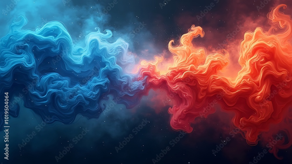 An abstract depiction of nebula smoke fire in red and blue light isolated on a black background, embodying the concept of versus, competition, and fight An abstract depiction of nebula smoke fire in red and blue light isolated on a black background, embodying the concept of versus, competition, and fight