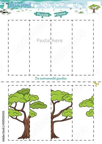 Lets play cut and paste puzzle game with Jungle theme savannah tree 1