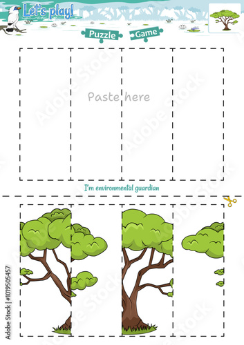 Lets play cut and paste puzzle game with Jungle theme Savannah tree 2