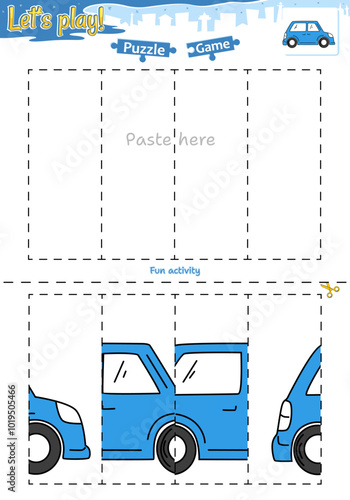 Lets play cut and paste puzzle game with transportation theme of car 1