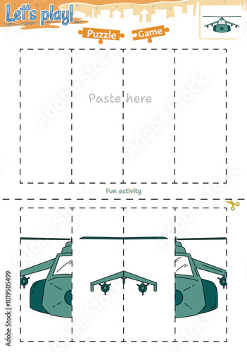 Lets play cut and paste puzzle game with transportation theme of Combat helicopter 2
